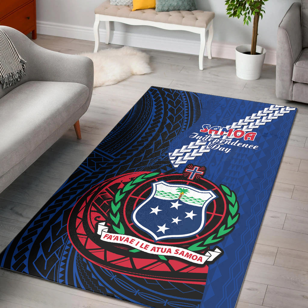 Samoa Area Rug Happy Independence Day Samoan Blue Pattern LT14 Blue - Polynesian Pride