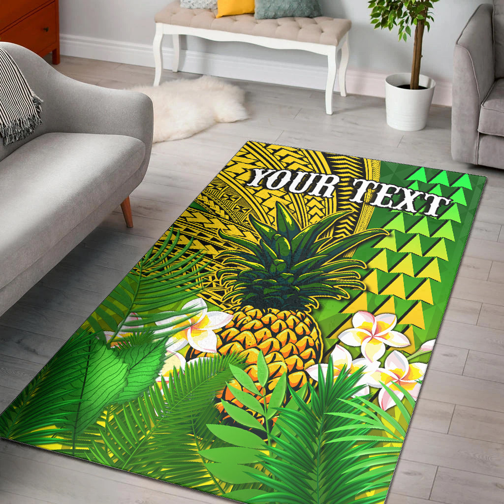 (Custom Personalised) Hawaii Pineapple Area Rug Plumeria Frangipani Mix Tribal Pattern LT13 Green - Polynesian Pride