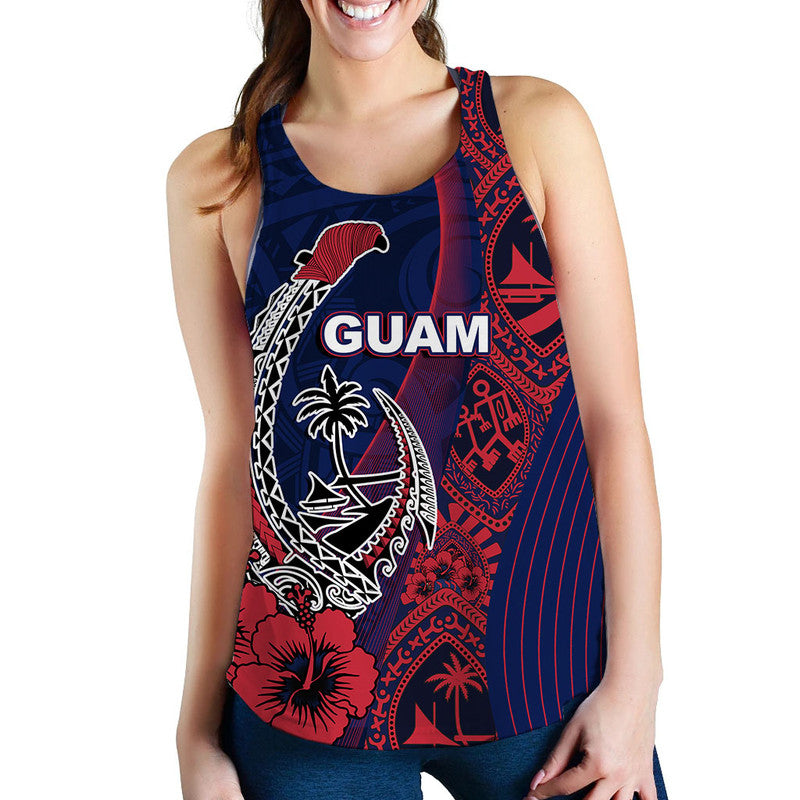 Guam Fish Hook Women Tank Top Flag Color Style LT6 Blue - Polynesian Pride