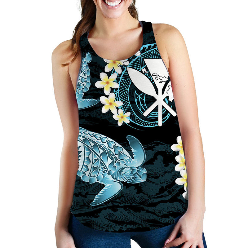 Hawaii Kanaka Turtle Women Tank Top Style No.3 LT6 Blue - Polynesian Pride