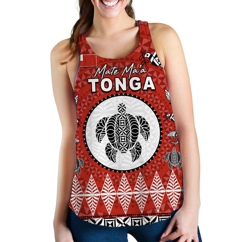 Mate Ma'a Tonga Ngatu Fonu Rugby Women Tank Top LT6 Red - Polynesian Pride
