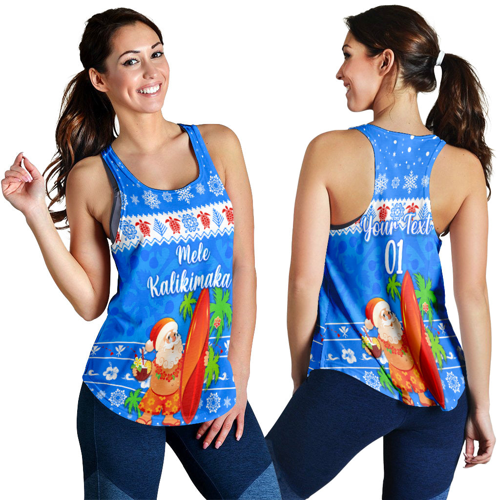 (Custom Personalised) Hawaii Christmas Women Racerback Tank Santa Claus Surfing Simple Style - Blue LT8 - Polynesian Pride