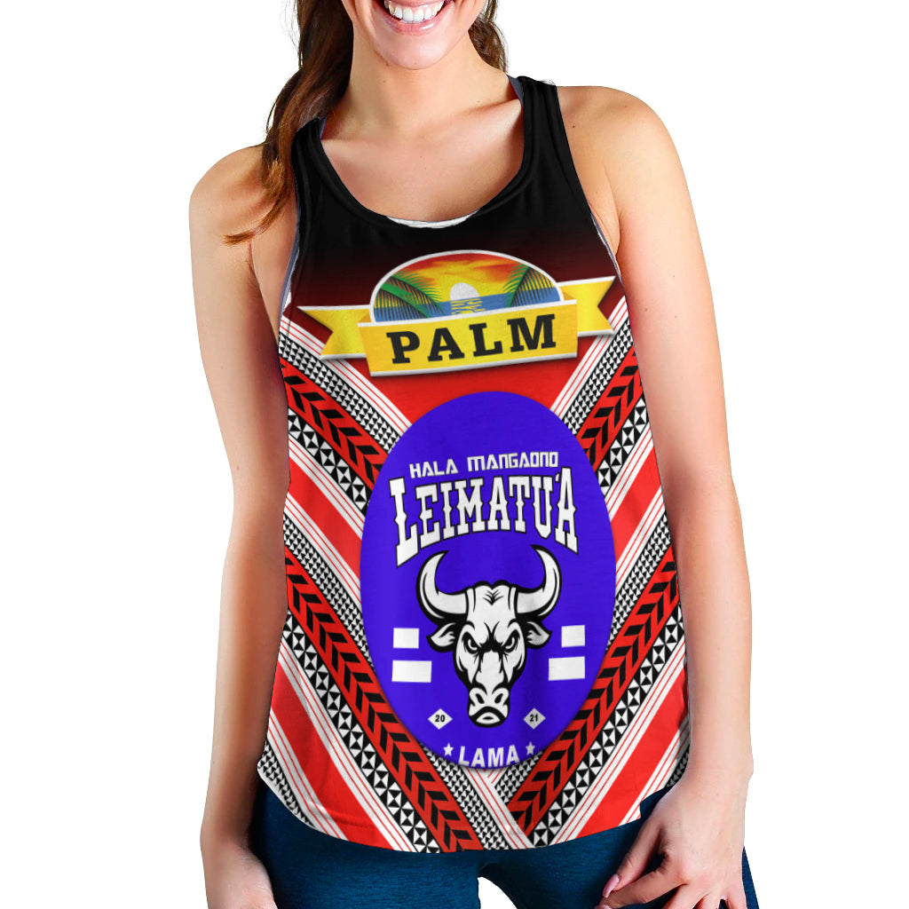 Mate Ma'a Tonga Women Racerback Tank Leimatu'a Bulls Creative Style - Red NO.1 LT8 - Polynesian Pride