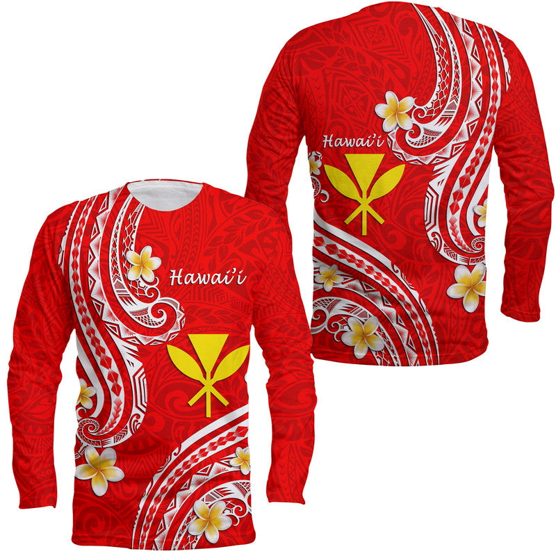 Hawaii Long Sleeve Shirt Red Polynesian Line Style LT9 Unisex Red - Polynesian Pride