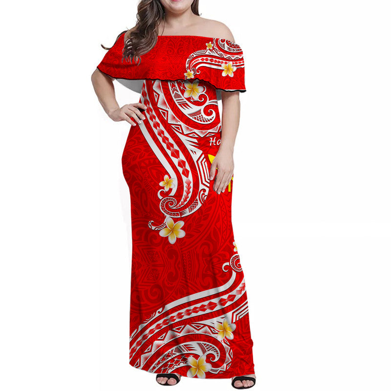 Hawaii Women Off Shoulder Long Dress Red Polynesian Line Style LT9 Women Red - Polynesian Pride