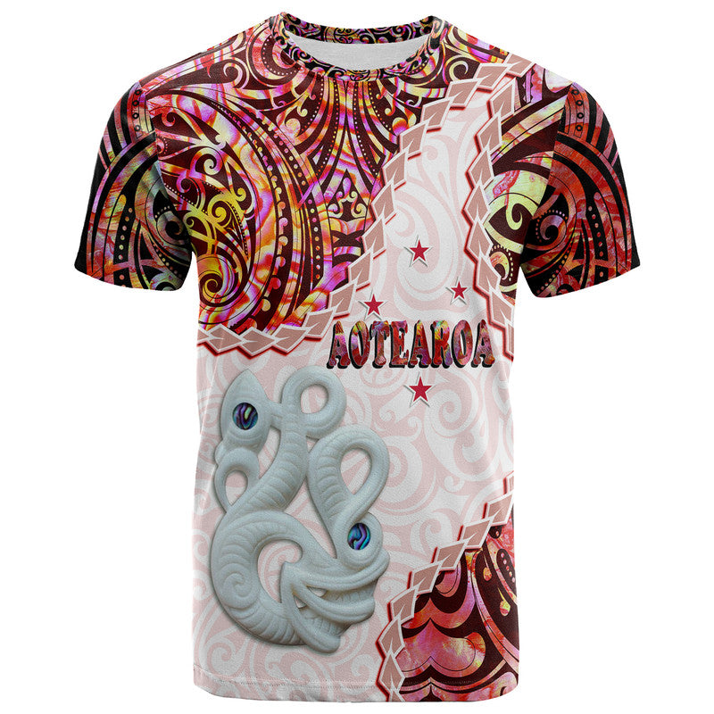 New Zealand Maori T Shirt Aotearoa Manaia Red Paua Shell Heare Ra LT9 Adult Red - Polynesian Pride