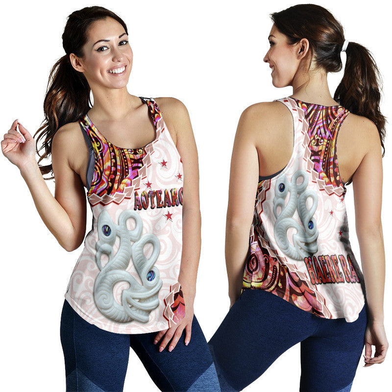 New Zealand Maori Women Racerback Tank Aotearoa Manaia Red Paua Shell - Heare Ra LT9 - Polynesian Pride