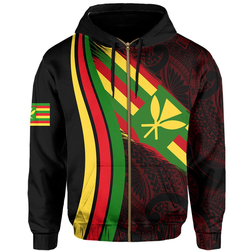 Hawaii Polynesian Kanaka Flag Hoodie Zip Red Ten Style - Polynesian Pride