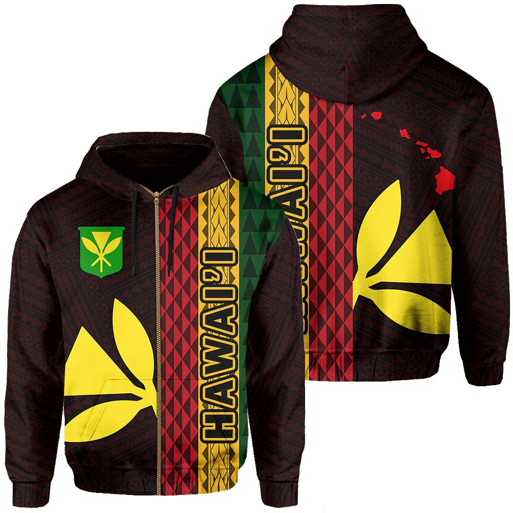 Polynesian Kakau Kanaka Flag Map of Hawaii Zip Hoodie Red Unisex Red - Polynesian Pride