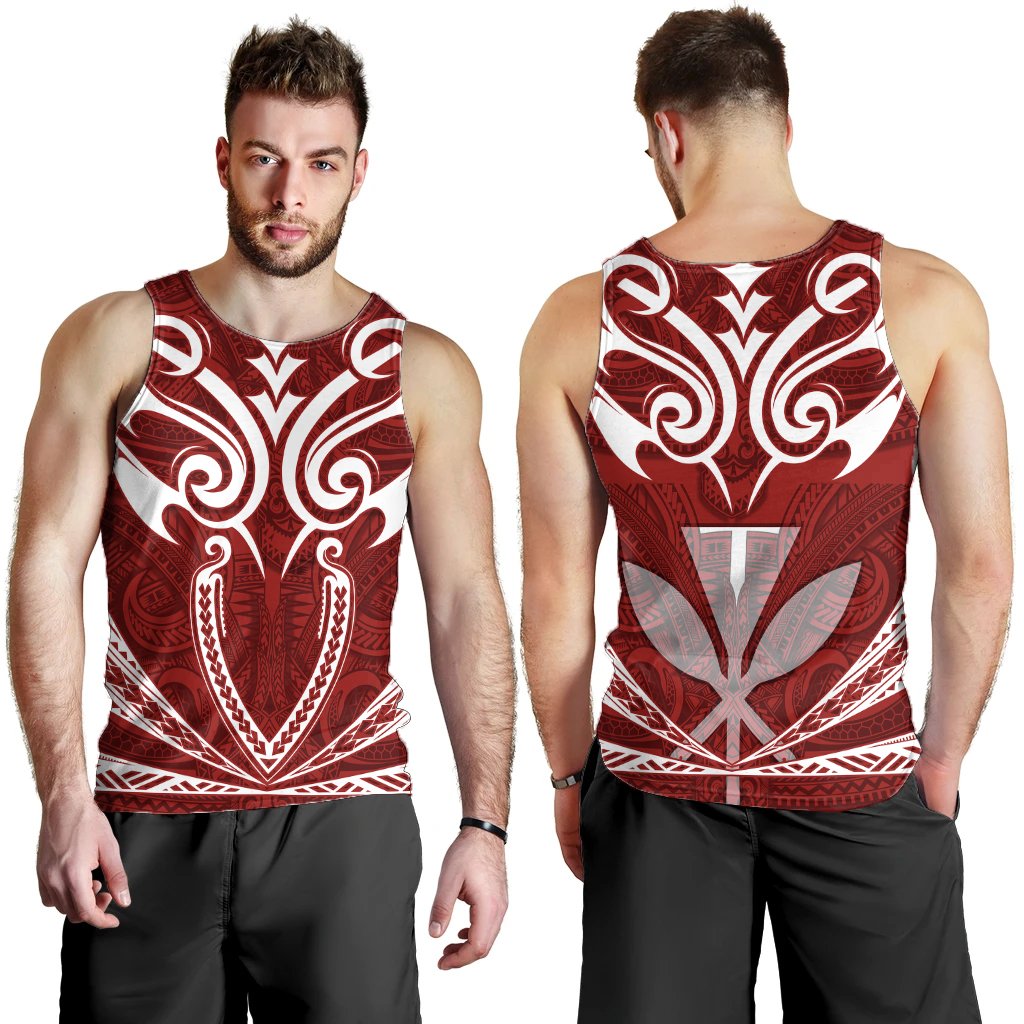 Hawaii Kanaka Polynesian Football Jersey Men's Tank Top - Red - Bernice - AH Red - Polynesian Pride