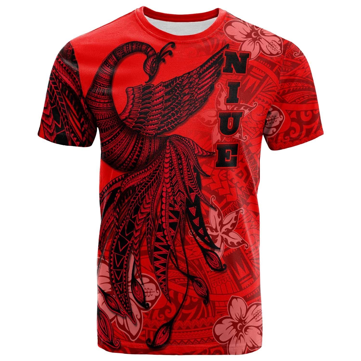 Niue T Shirt Polynesian Phoenix Bird, Fairytales Bird Red Unisex Red - Polynesian Pride