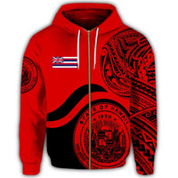 Hawaii Coat of Arms Zip Hoodie Waveshape Style Red - Polynesian Pride
