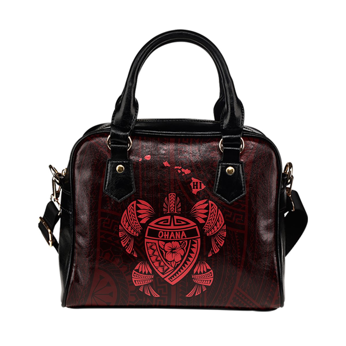 Hawaii Kakau Polynesian Ohana Turtle Map Shoulder Handbag - Red One Size Red - Polynesian Pride