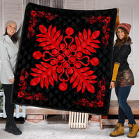 Hawaiian Quilt Maui Plant And Hibiscus Premium Quilt - Red Black - AH - Polynesian Pride