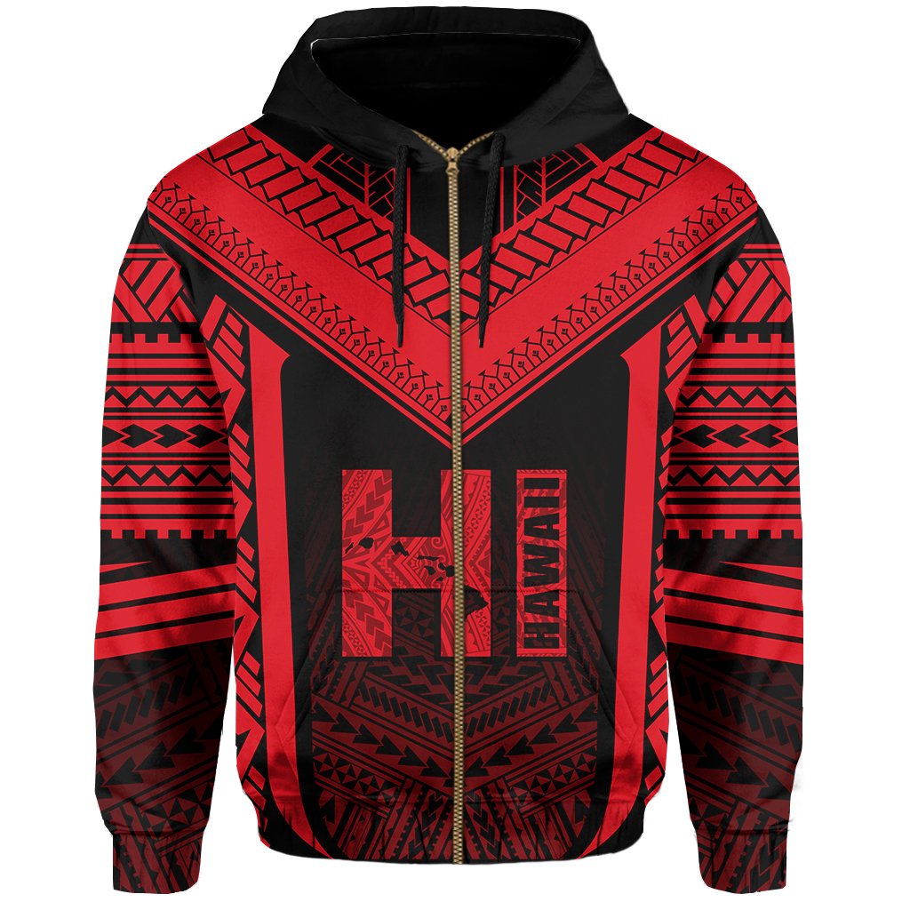 Hawaiian Kanaka Polynesian Zip up Hoodie Active Red - Polynesian Pride