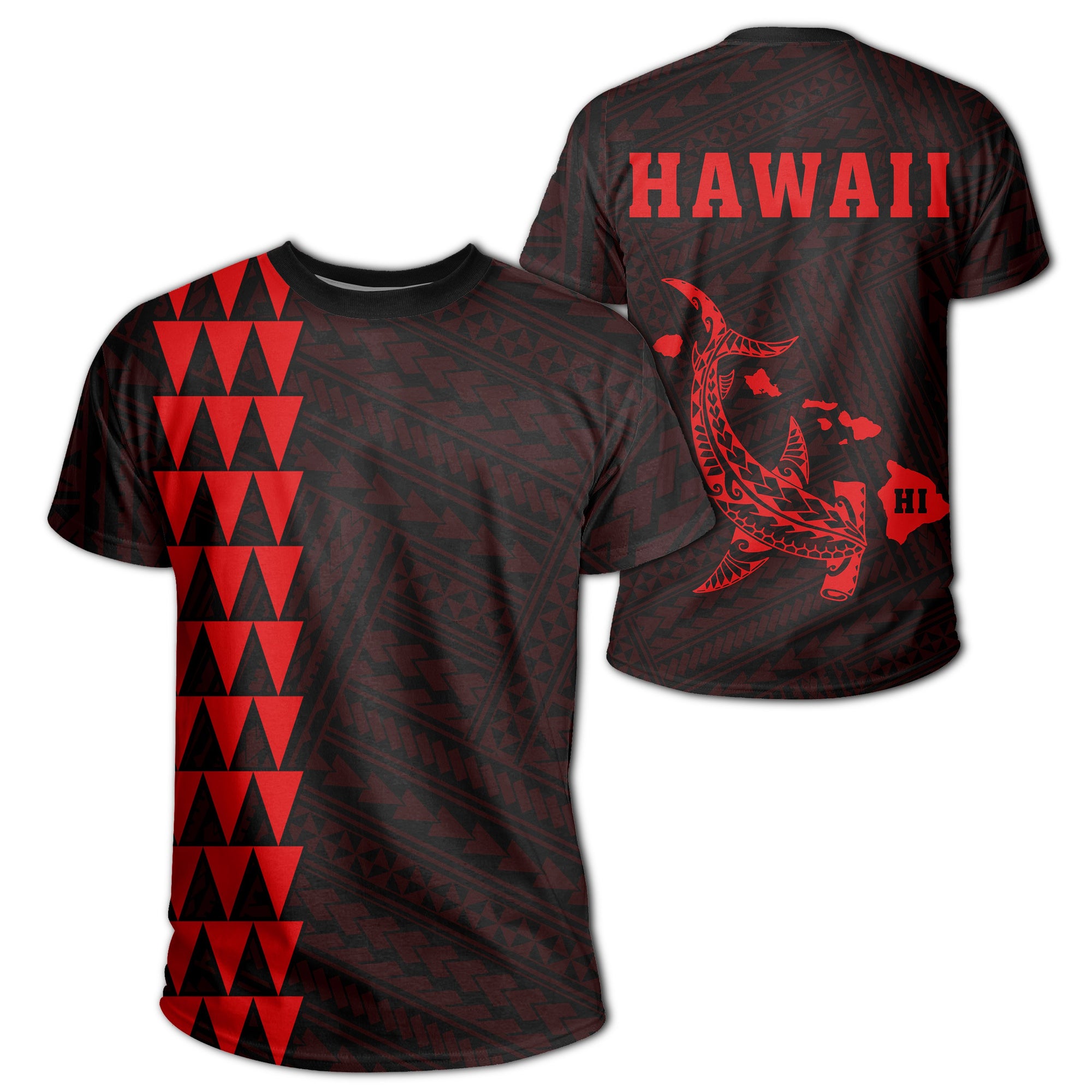 Hawaii Kakau Hammerhead Shark T Shirt Red Unisex Red - Polynesian Pride