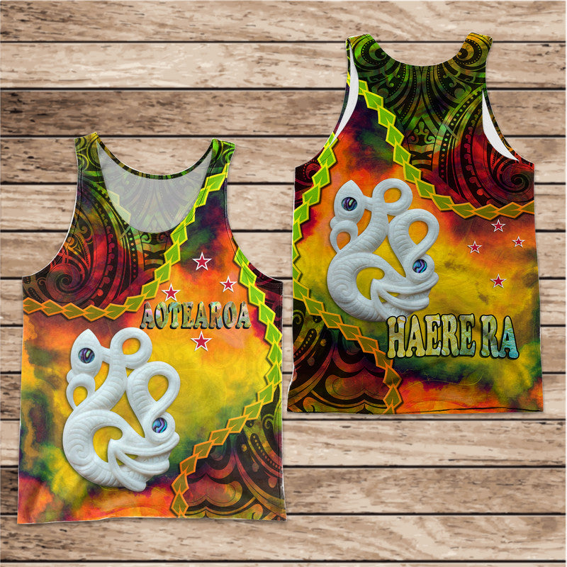 New Zealand Maori Men Tank Top Aotearoa Manaia Reggae Paua Shell - Heare Ra LT9 Reggae - Polynesian Pride