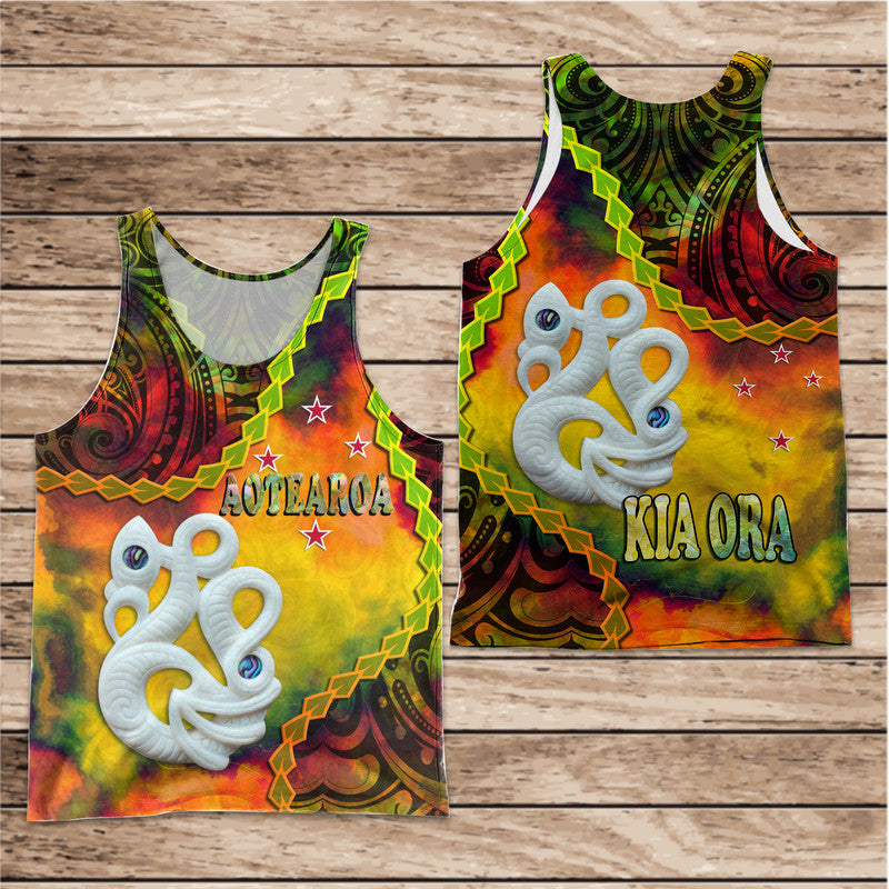 New Zealand Maori Men Tank Top Aotearoa Manaia Reggae Paua Shell - Kia Ora LT9 Reggae - Polynesian Pride