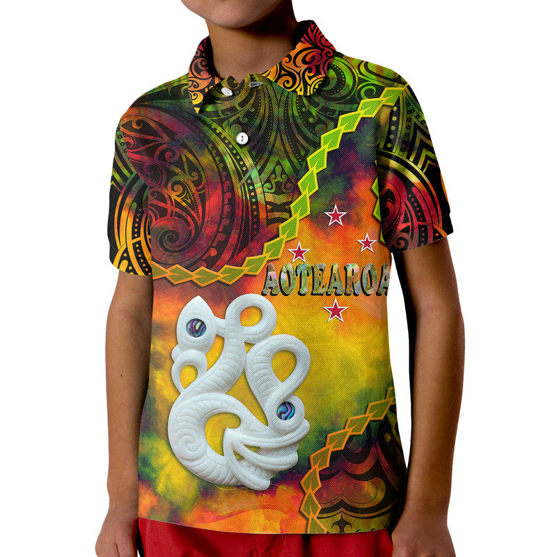New Zealand Maori Polo Shirt Aotearoa Manaia Reggae Paua Shell Heare Ra LT9 Kid Reggae - Polynesian Pride
