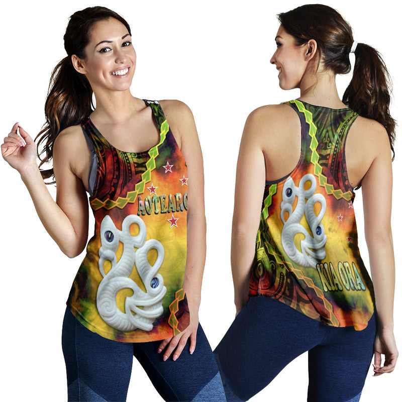 New Zealand Maori Women Racerback Tank Aotearoa Manaia Reggae Paua Shell - Kia Ora LT9 - Polynesian Pride