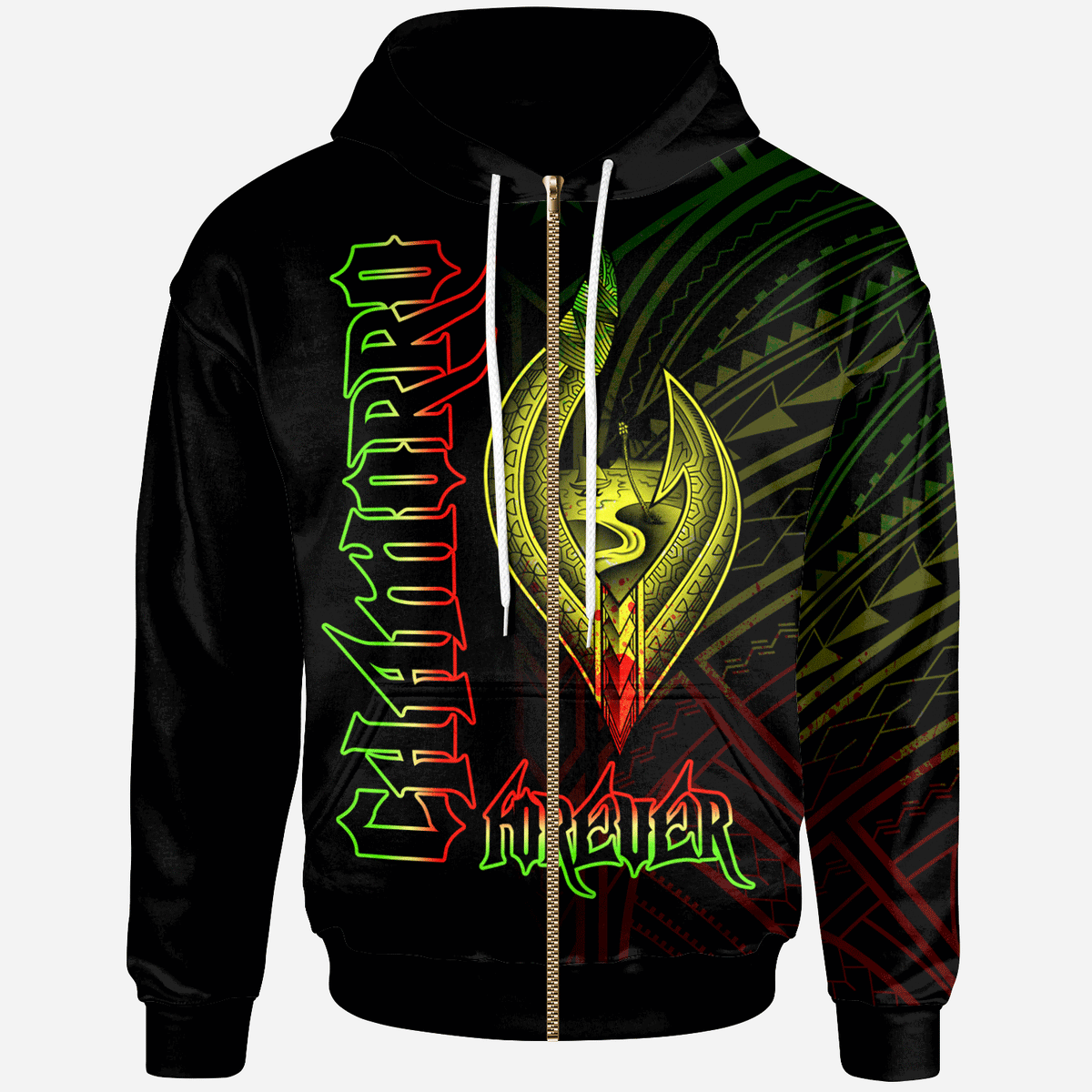 Guam Zip Hoodie Chamorro Forever Reggae Color Unisex Black - Polynesian Pride