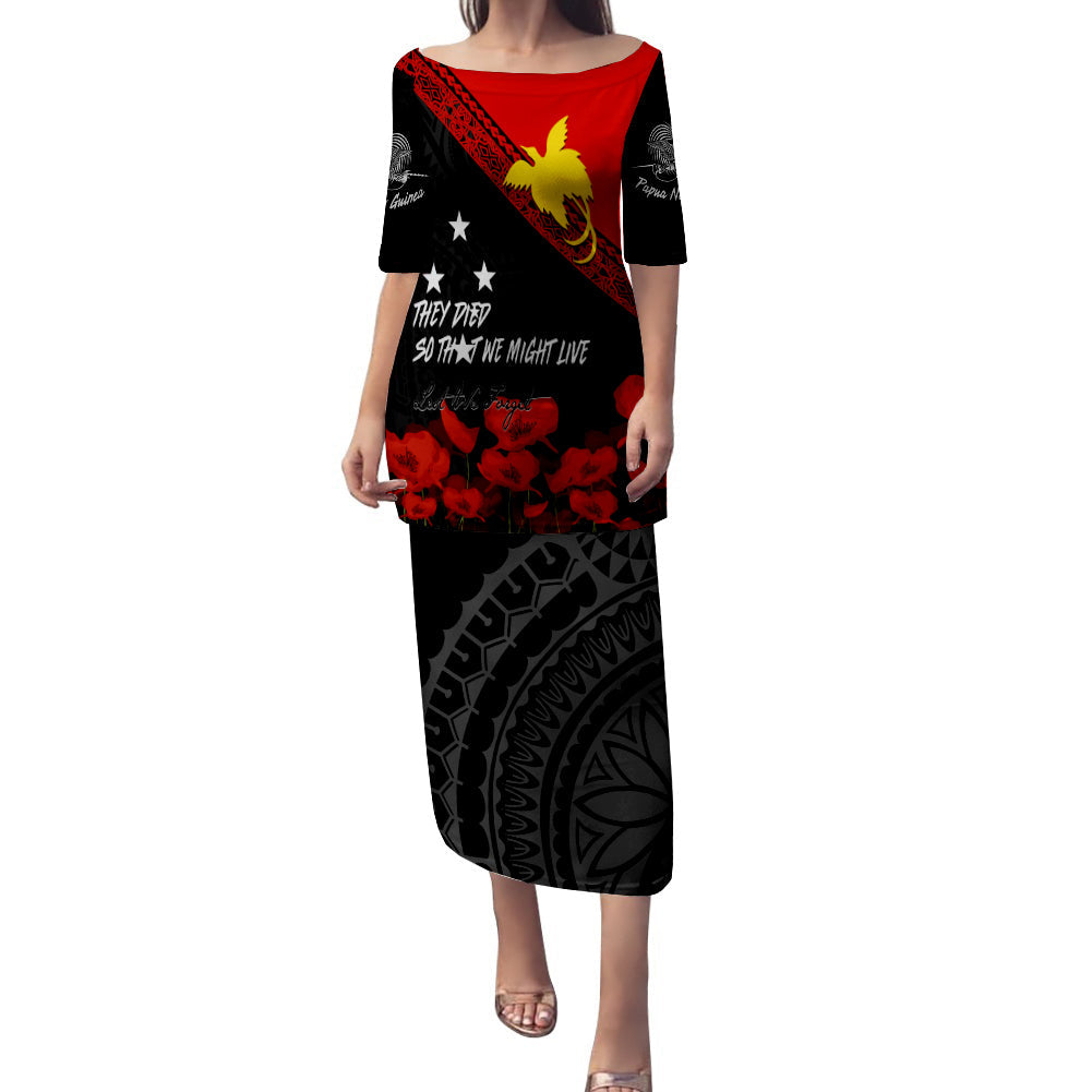 Papua New Guinea Puletasi Dress PNG Remembrance Day LT7 Women Black - Polynesian Pride