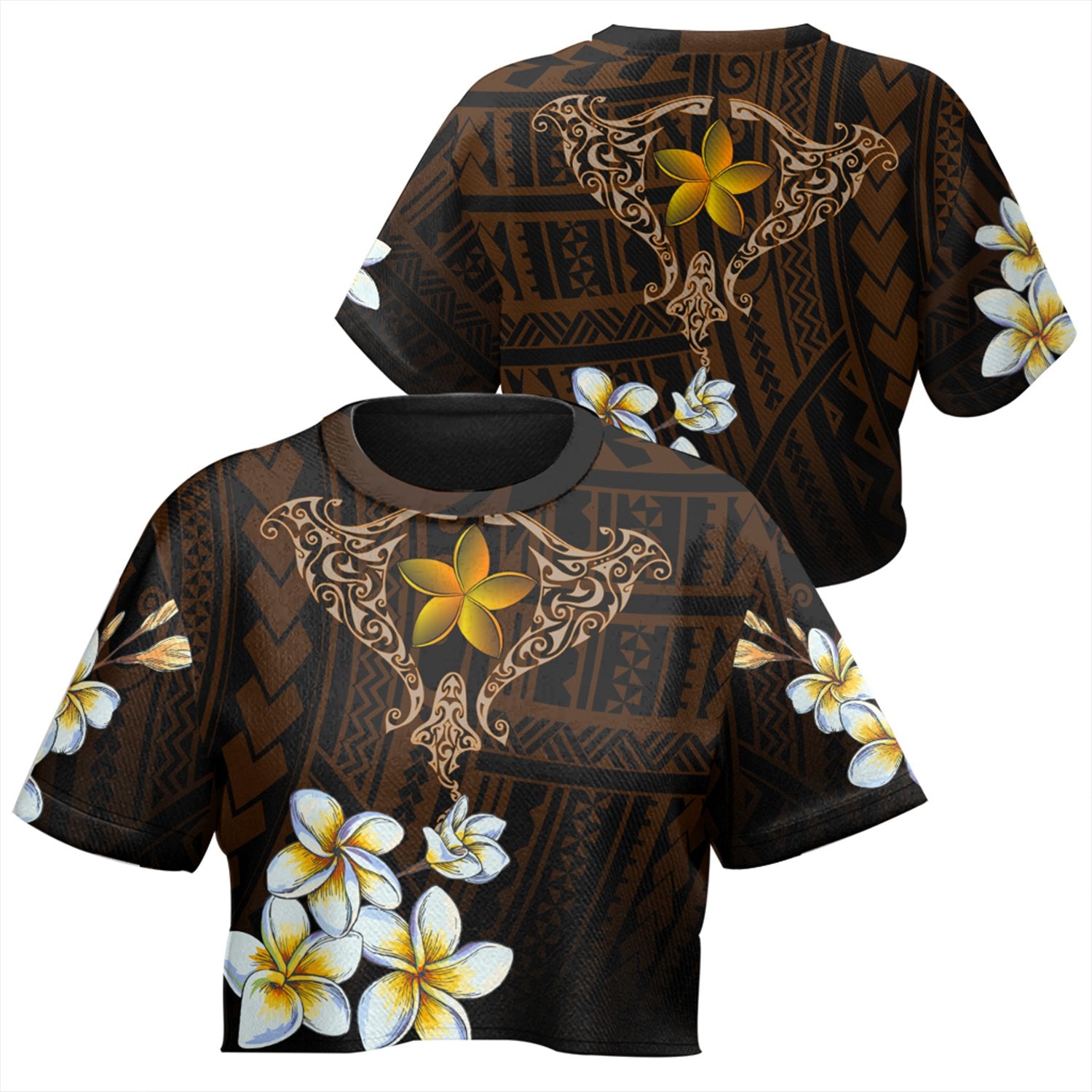 Hawaiian - Plumeria Ray Crop Top T-Shirt - Rise Style - AH Female Orange - Polynesian Pride