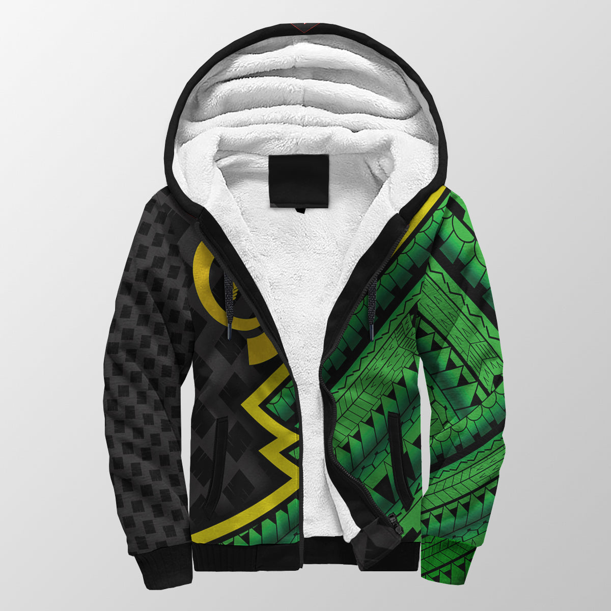 (Robertson) Vanuatu Sherpa Hoodie Vanuatu Lauhala Polynesian LT4 Unisex Green - Polynesian Pride