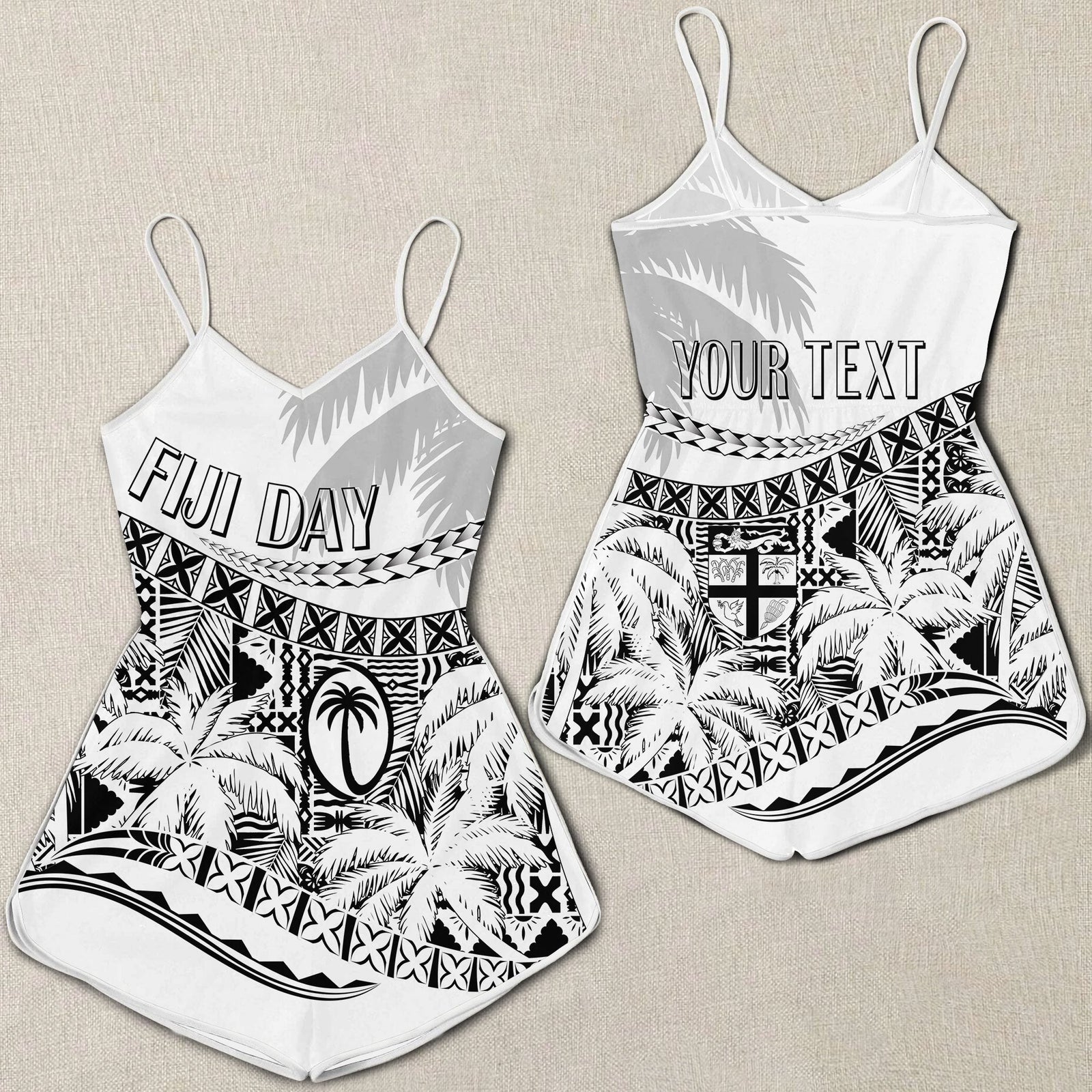 Personalised Fiji Day Rompers Flying Fijians Masi Kesa Style - White LT7 White - Polynesian Pride