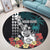 (Custom Personalised) Hawaii Ukulele Mix Hibiscus and Coconut Tree Round Carpet Aloha Vintage Black Version LT9 Black - Polynesian Pride