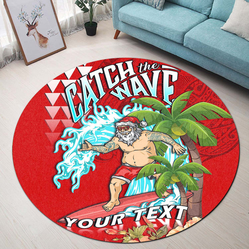 (Custom Personalised) Hawaii Mele Kalikimaka Round Carpet Santa Claus Surfing Xmas Time LT9 Red - Polynesian Pride