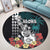 Hawaii Ukulele Mix Hibiscus and Coconut Tree Round Carpet Aloha Vintage Black Version LT9 Black - Polynesian Pride