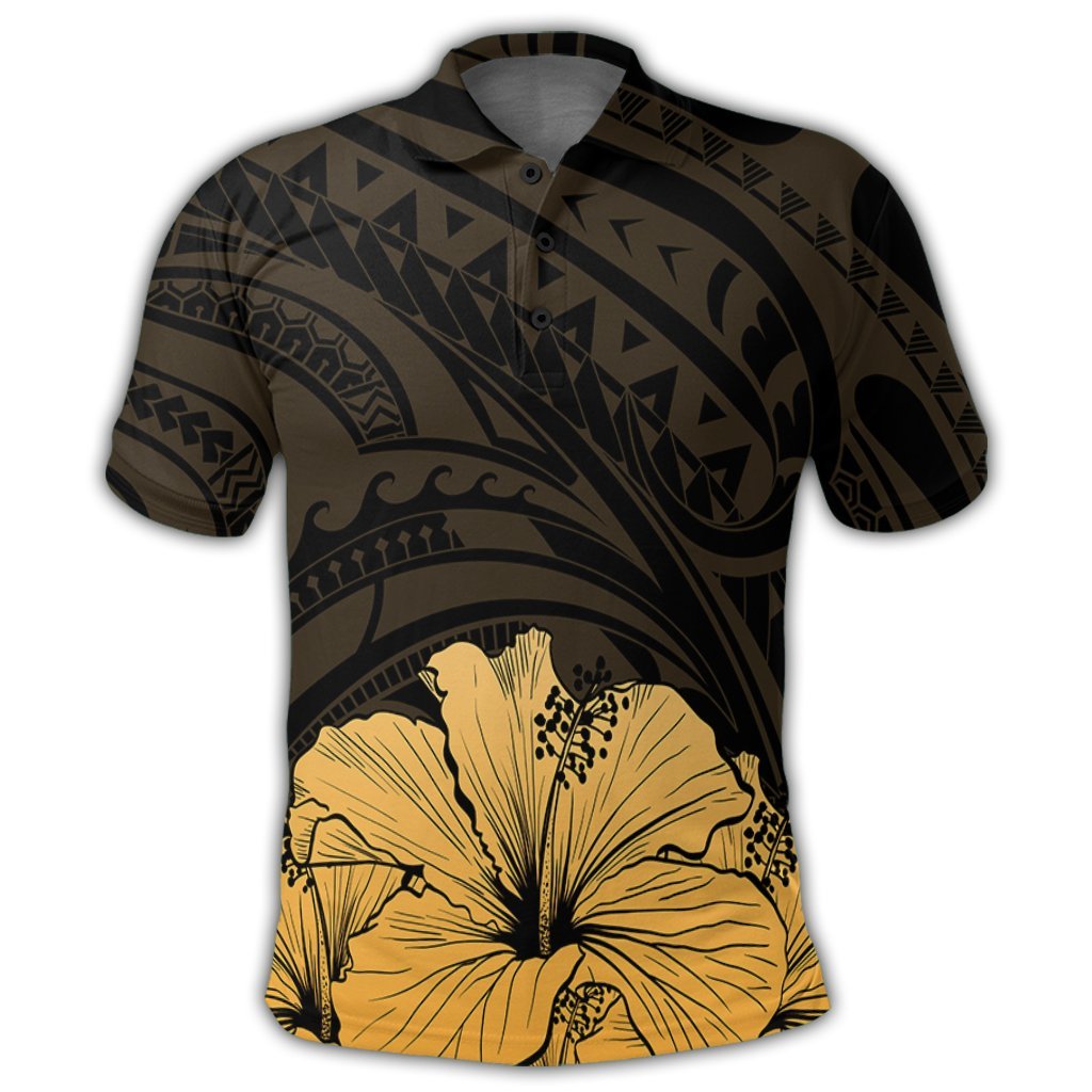 Royal Hibiscus Polynesian Tribal Golden Polo Shirt - Polynesian Pride