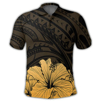 Royal Hibiscus Polynesian Tribal Golden Polo Shirt - Polynesian Pride