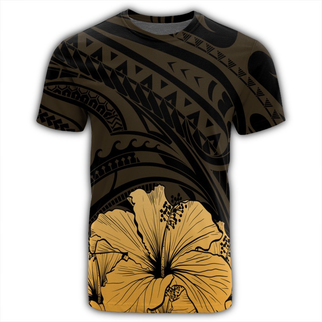 Royal Hibiscus Polynesian Tribal Golden T Shirt AH - Polynesian Pride