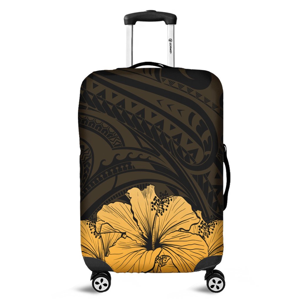 Royal Hibiscus Polynesian Tribal Golden Luggage Covers - AH Black - Polynesian Pride