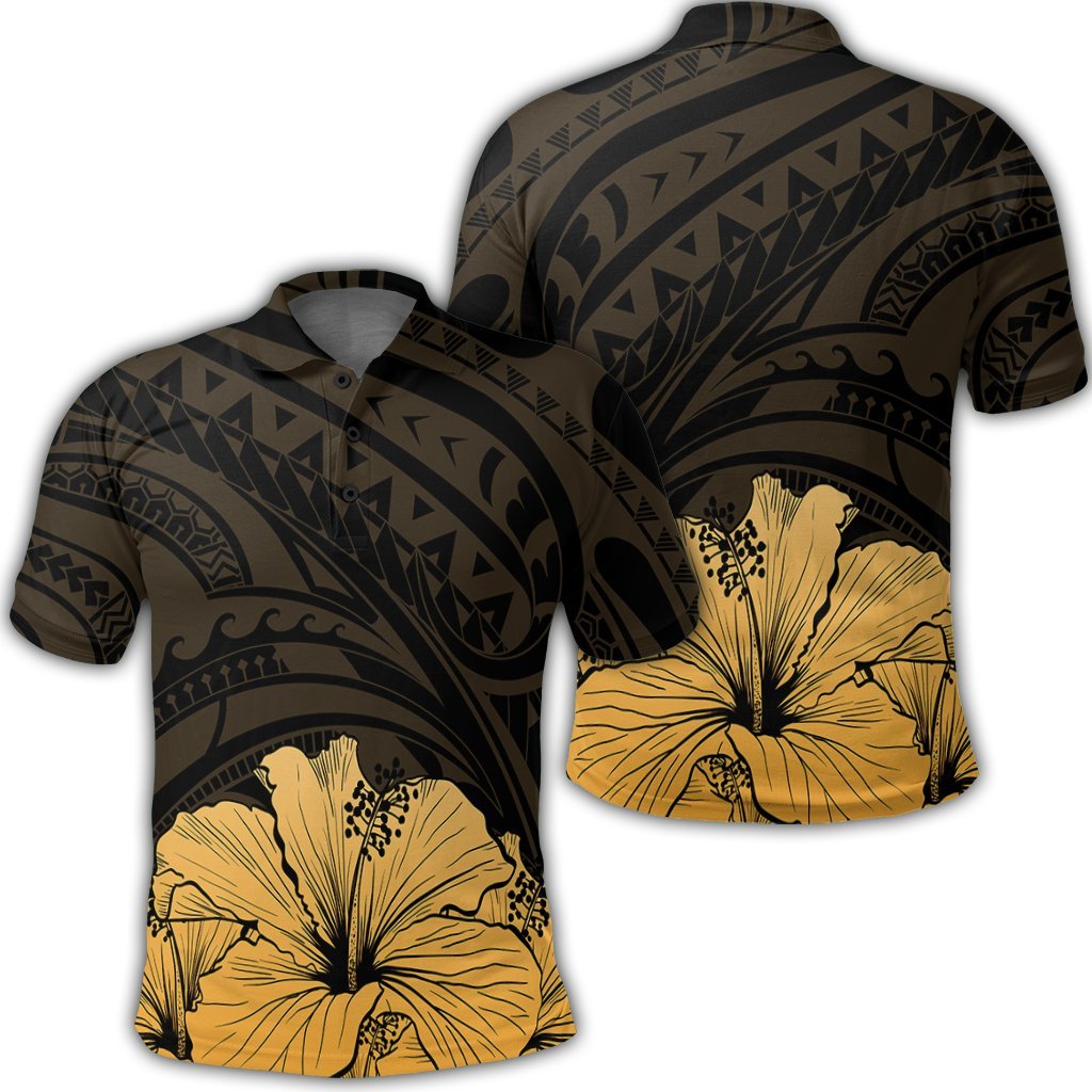 Royal Hibiscus Polynesian Tribal Golden Polo Shirt Unisex Black - Polynesian Pride