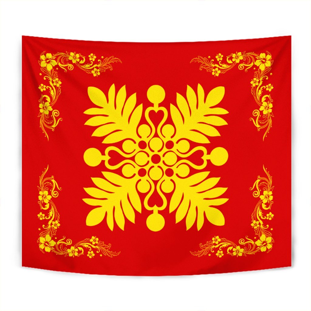 Hawaiian Quilt Maui Plant And Hibiscus Tappestry - Royal - AH Wall Tapestry Royal - Polynesian Pride