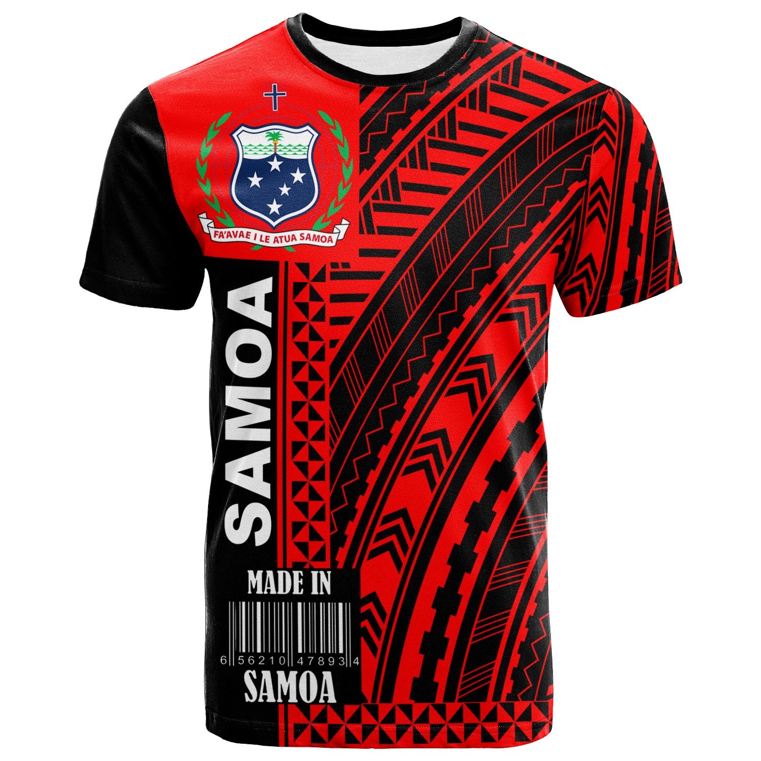 Samoa T Shirt Barcode Red Black Color Unisex Red - Polynesian Pride