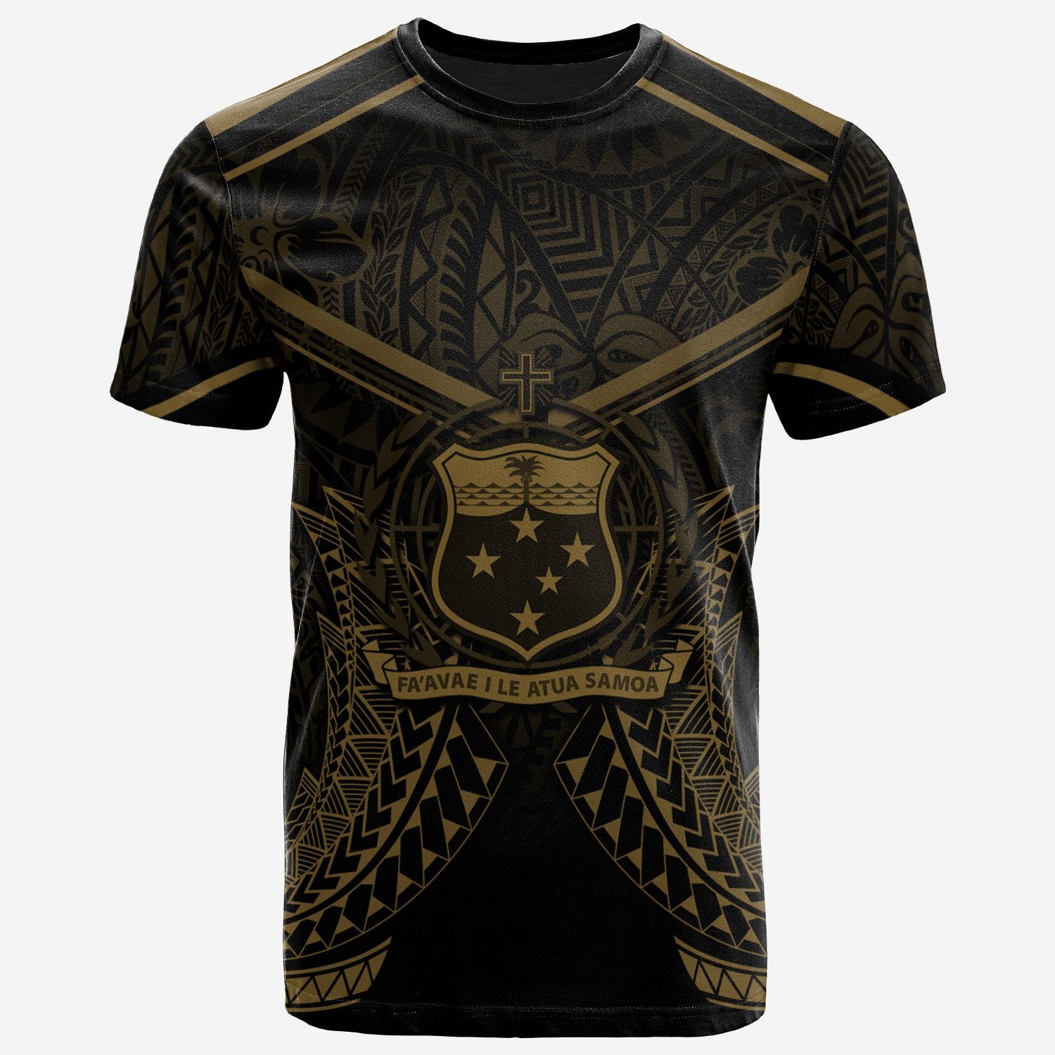 Samoa T Shirt Samoan Seal With Gold Line Style Unisex Black - Polynesian Pride