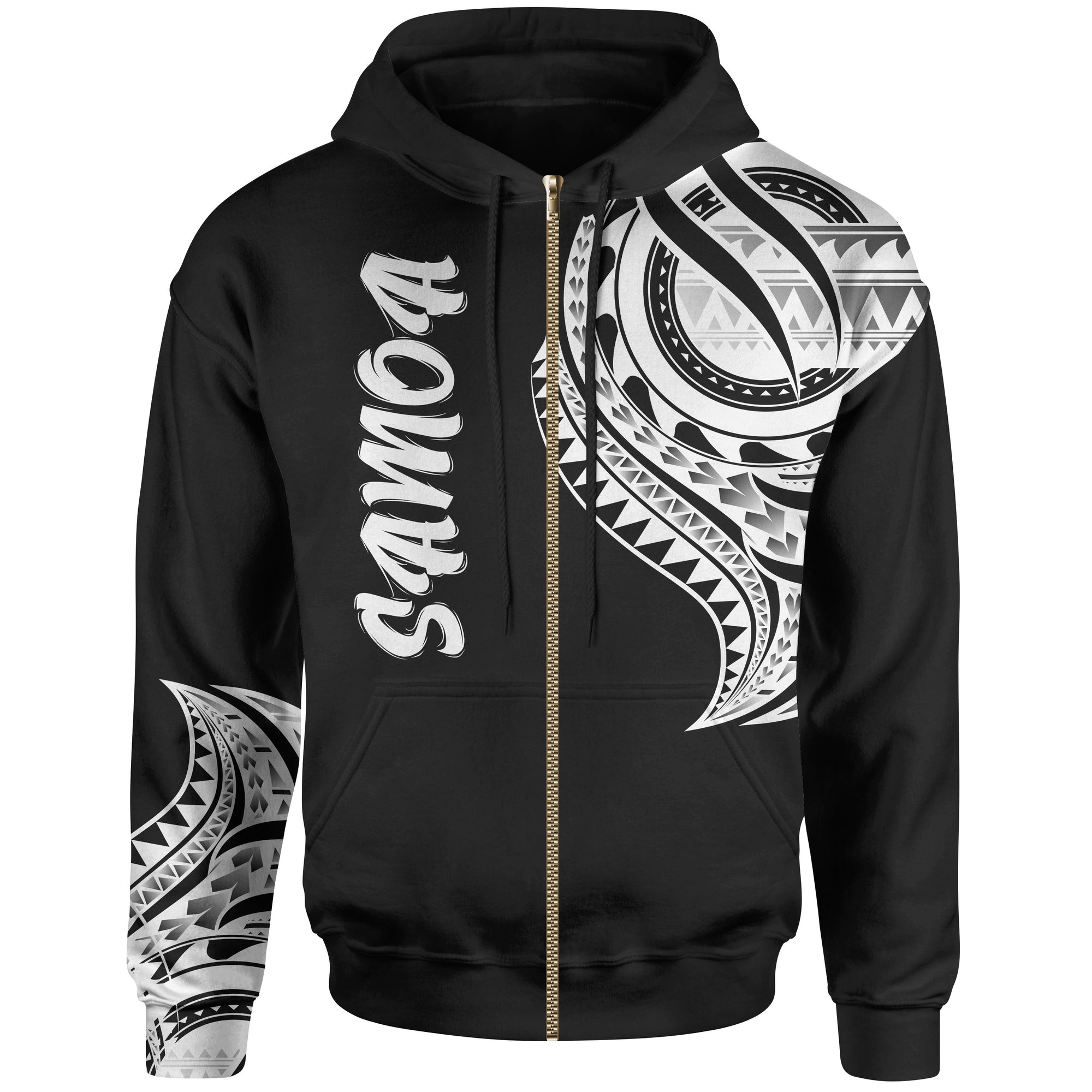 Samoa Zip Hoodie Samoan Tatau Patterns Unisex Black - Polynesian Pride