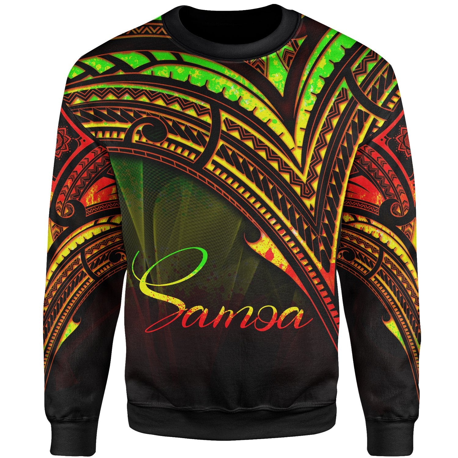 Samoa Sweatshirt - Cross Style Reggae Color Unisex Black - Polynesian Pride