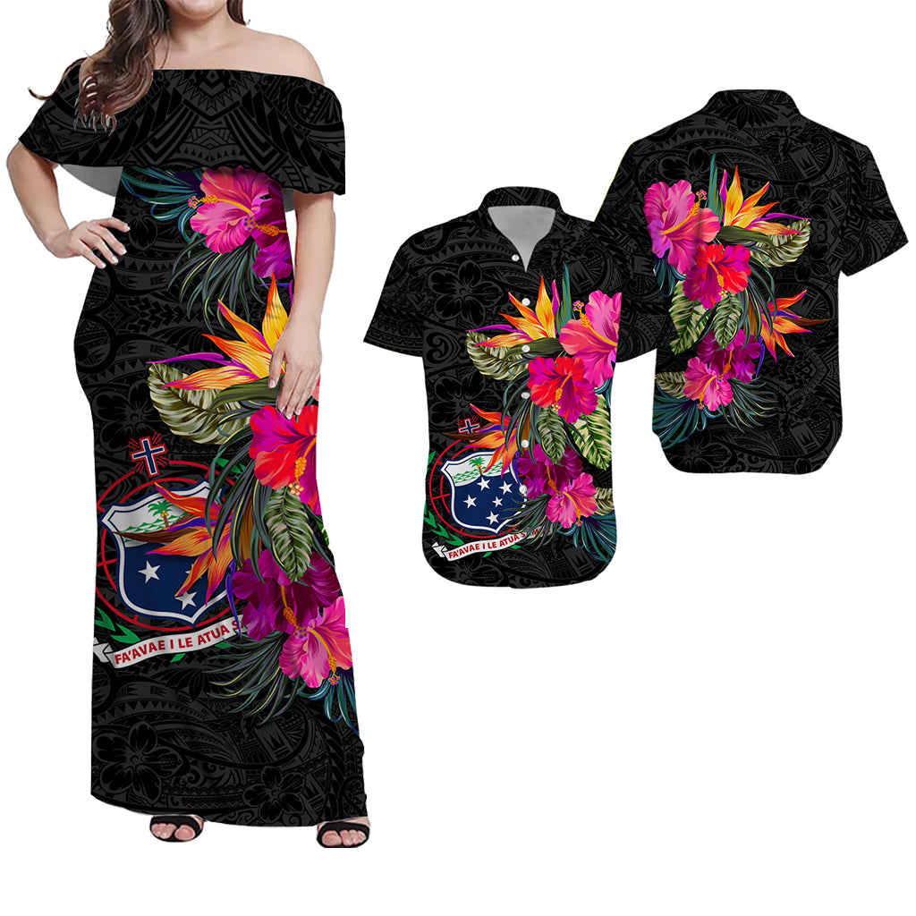 Samoa Polynesian Hibiscus Matching Dress and Hawaiian Shirt LT12 Black - Polynesian Pride