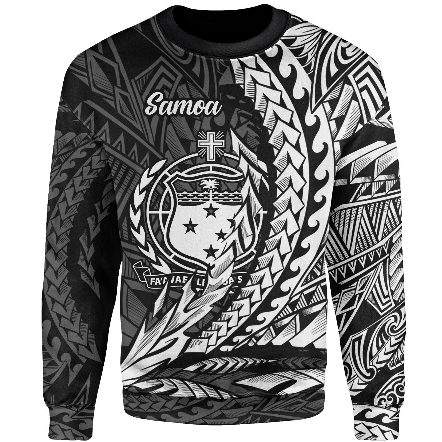 Samoa Sweatshirt - Wings Style White Color Unisex Black - Polynesian Pride