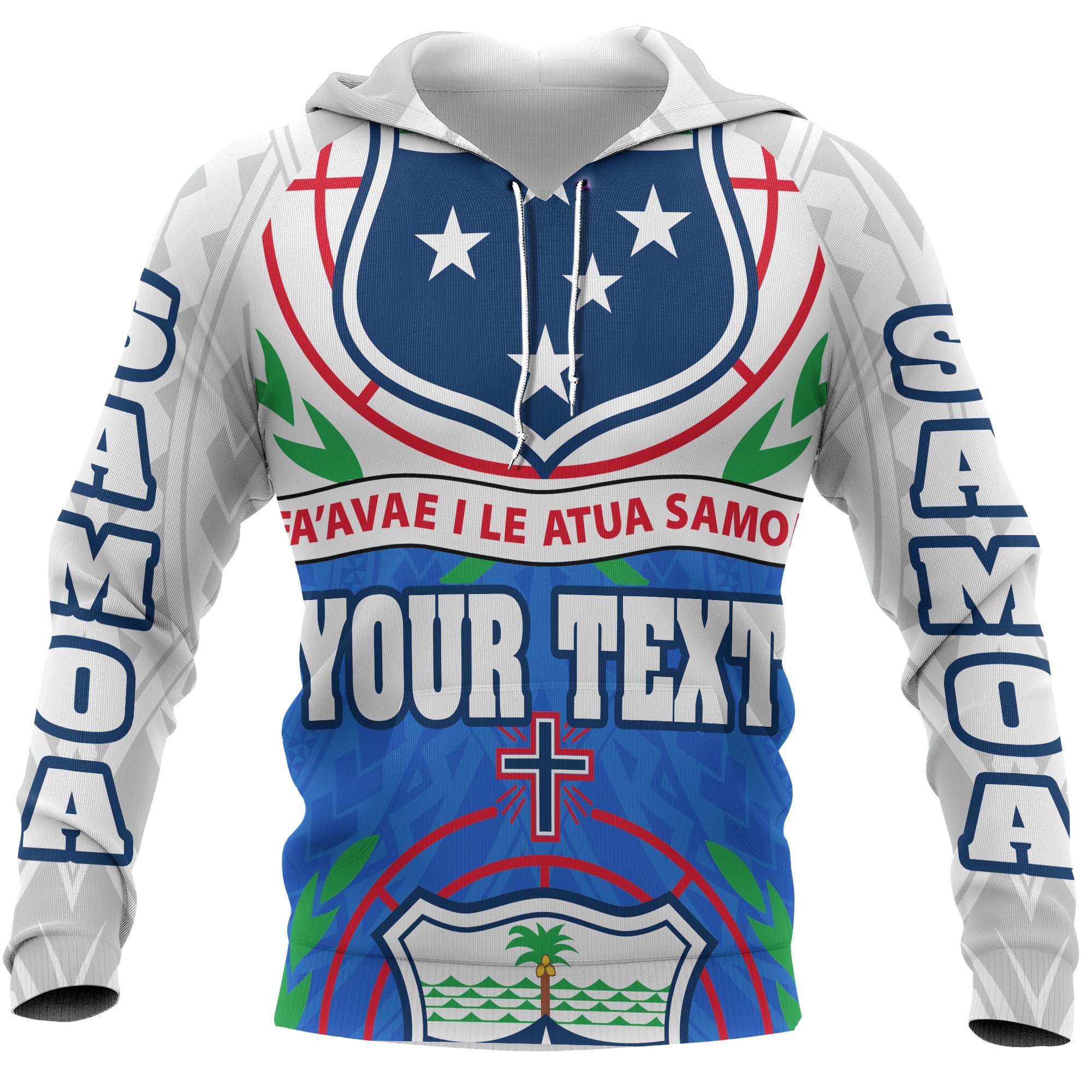 Samoa All Over Custom Hoodie Coat of Arm Unisex Blue & White - Polynesian Pride