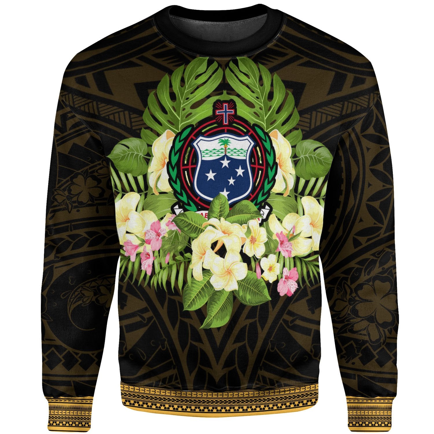 Samoa Sweatshirt - Polynesian Gold Patterns Collection Unisex Black - Polynesian Pride