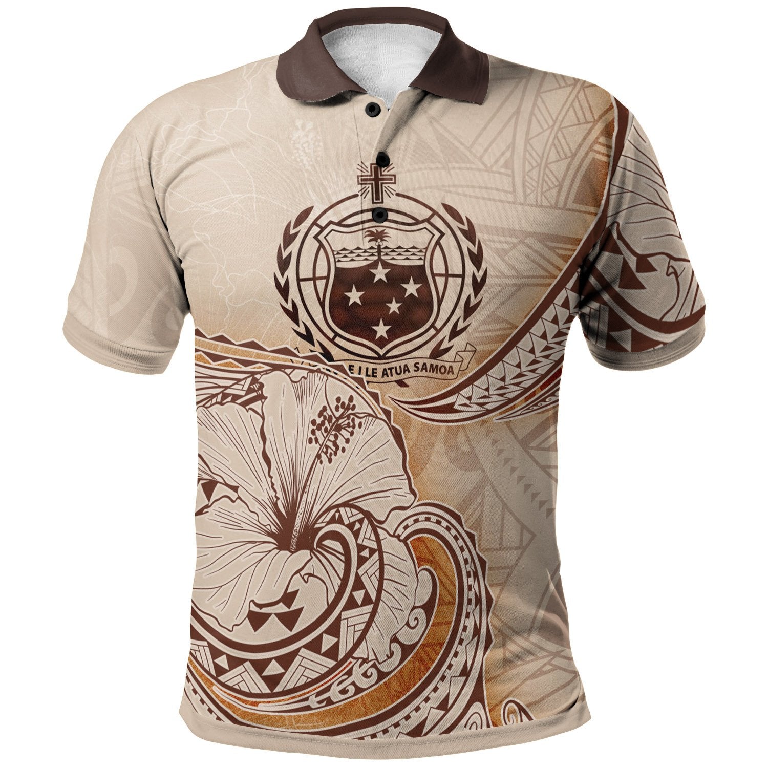 Samoa Polo Shirt Hibiscus Flowers Vintage Style Unisex Nude - Polynesian Pride