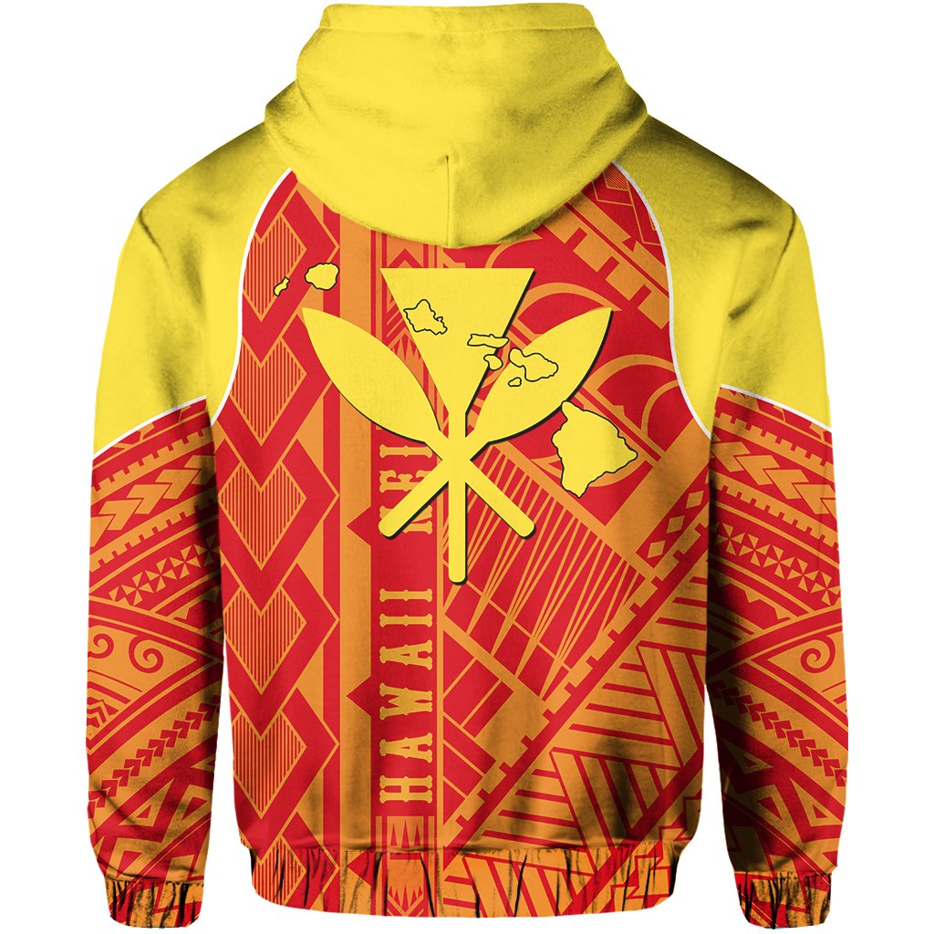 Hawaii Nei Hoodie Zip up Polynesian Red and Yellow - Polynesian Pride