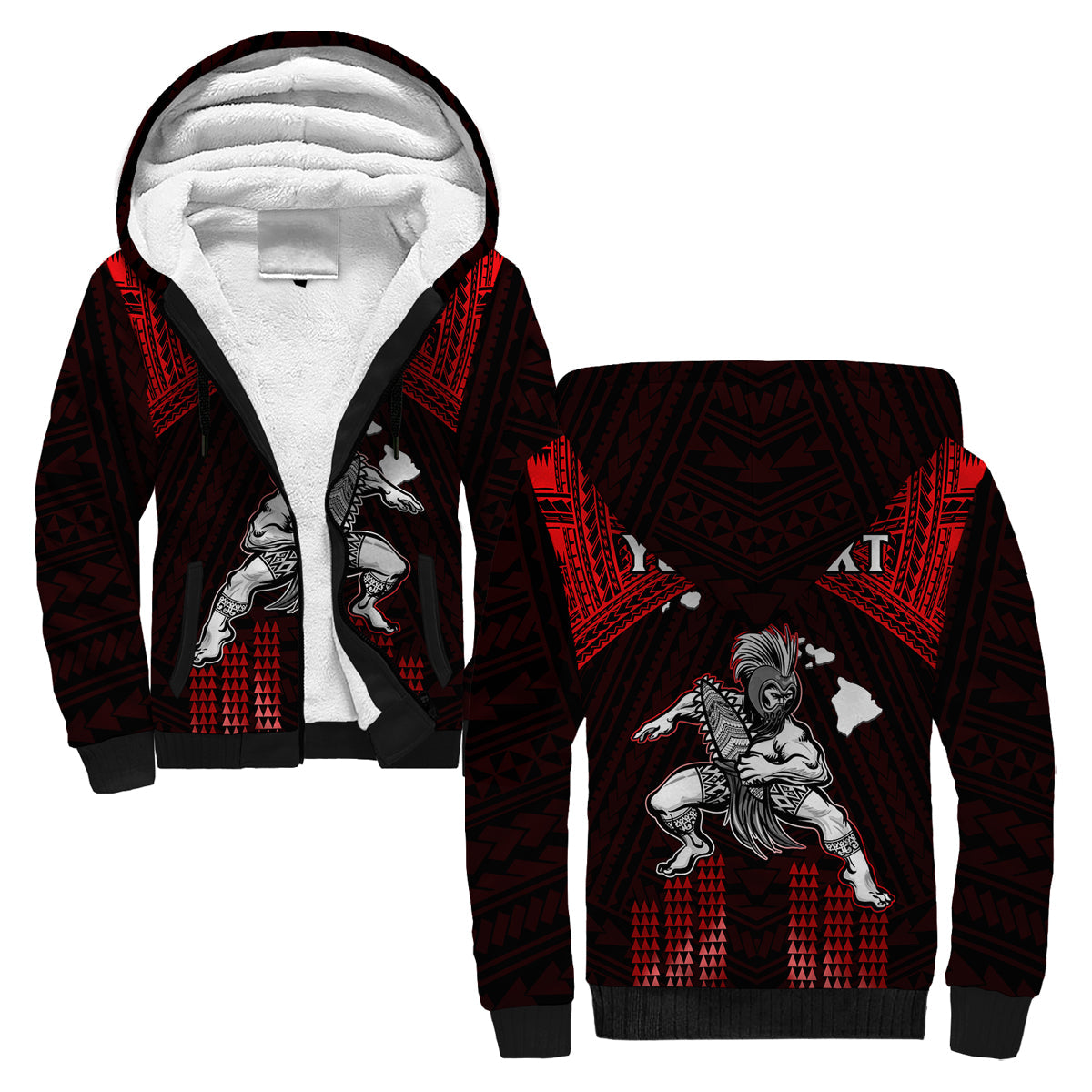 (Custom Personalised) Hawaii Sherpa Hoodie Hawaiian Warrior With Weapon Polynesian Ver.05 LT14 Unisex Red - Polynesian Pride