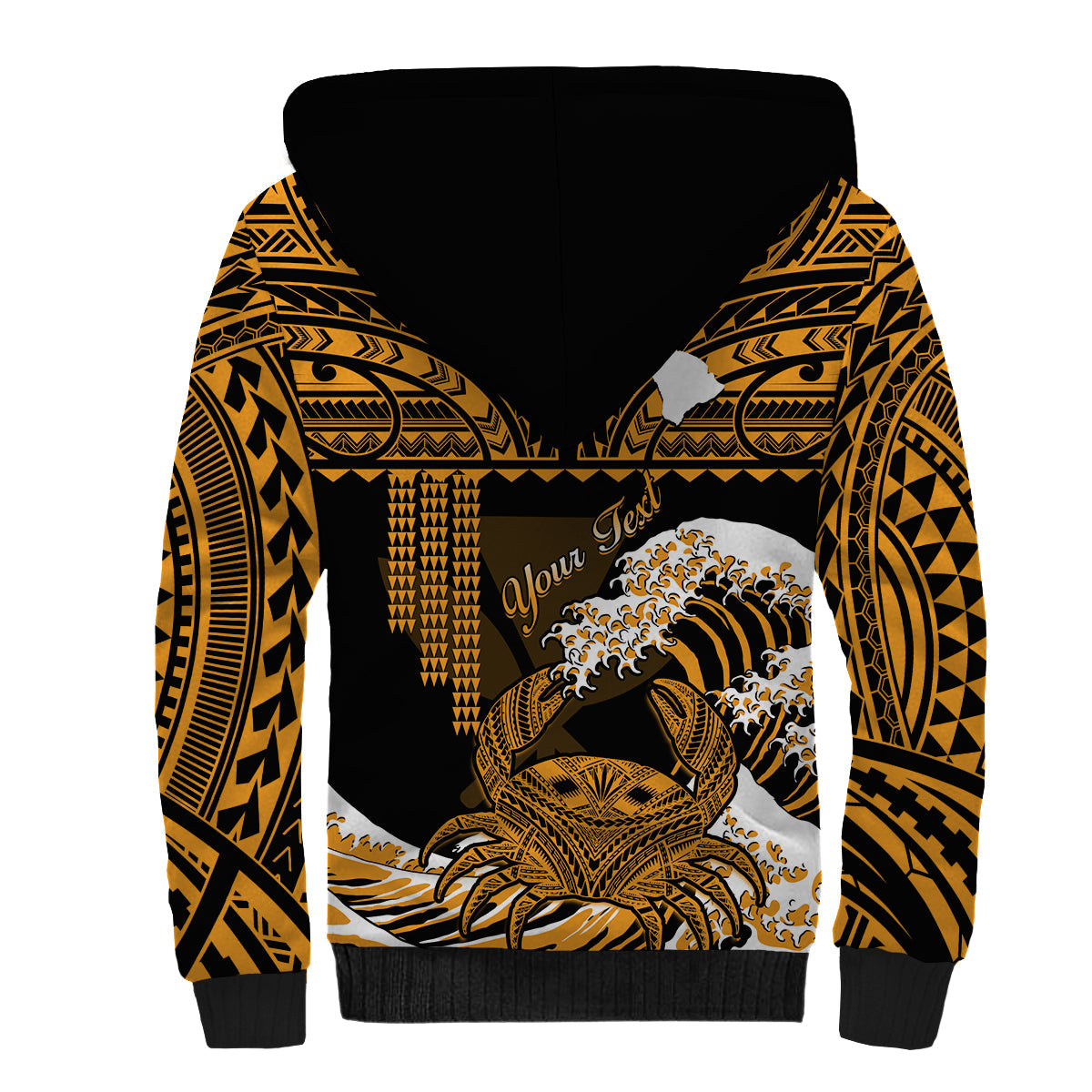 (Custom Personalised) Hawaii Sherpa Hoodie Kakau Polynesian Crab With Waves Ver.02 LT14 - Polynesian Pride